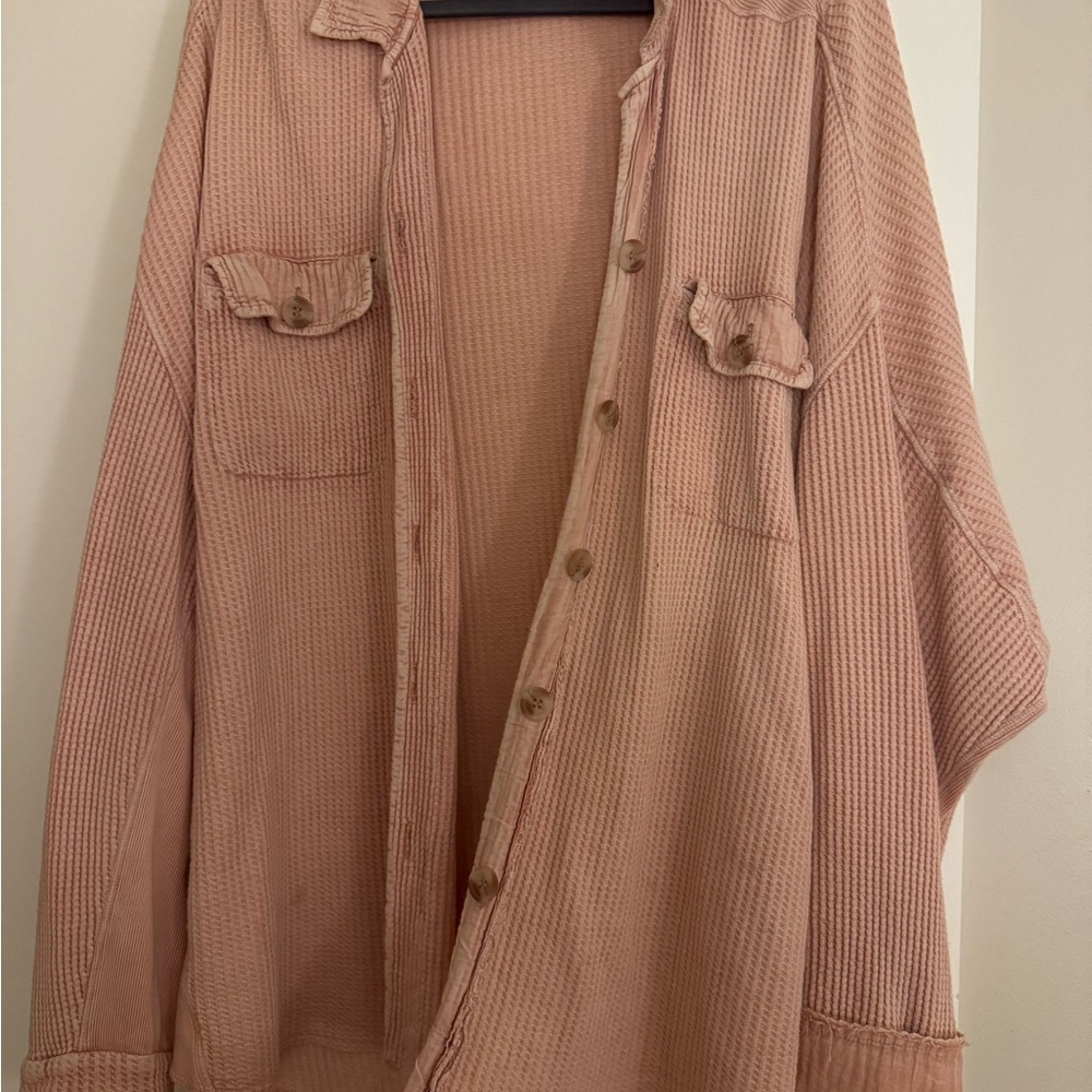 Free People Light Pink Waffle Knit Top